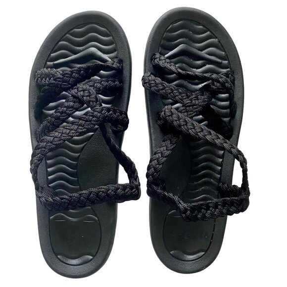 Megnya Women's Black Braided Rope Walking Sandals with Arch Support Size 10 - Picture 1 of 10